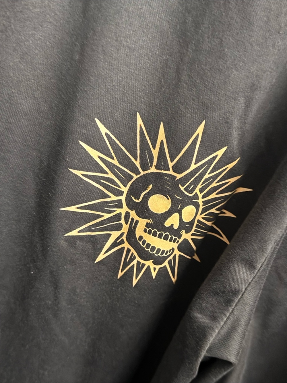Black Tee with Gold Skull Sun Graphic